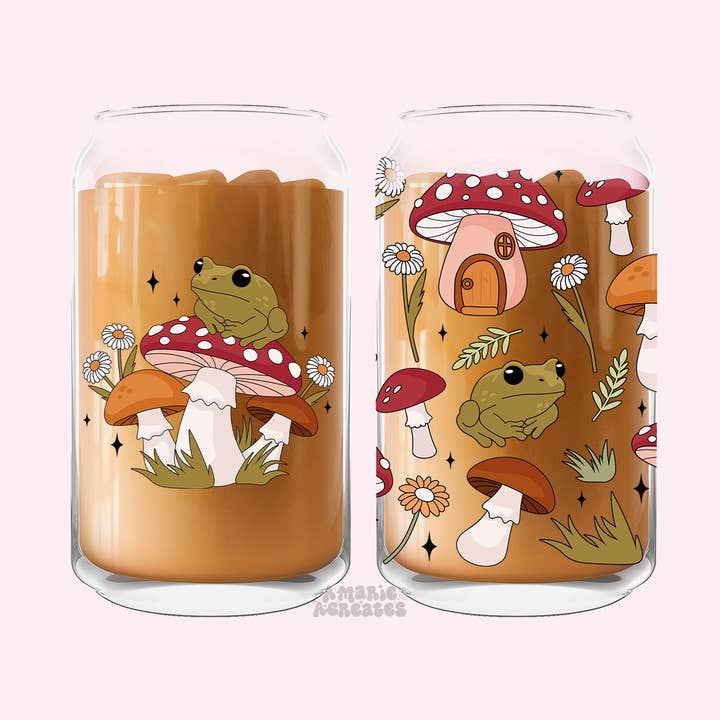 Cottagecore Toad Glass Cup for wholesale by amarieacreates