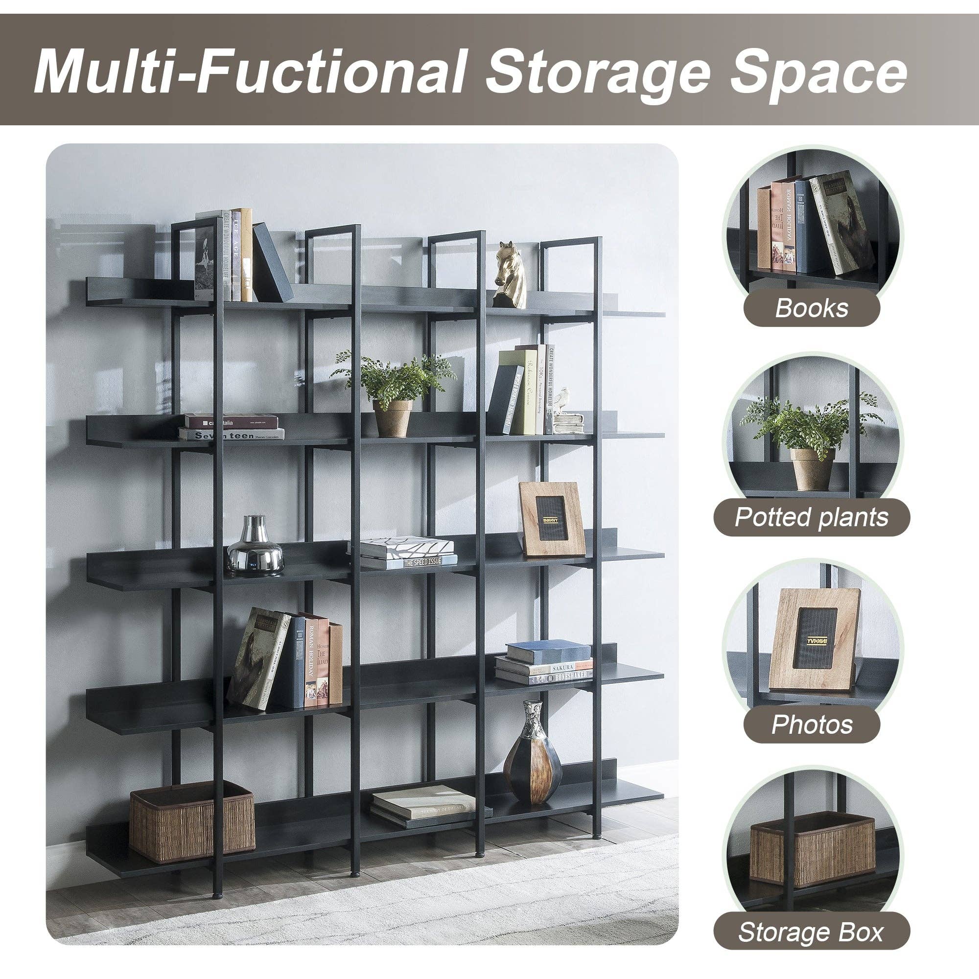 39F Inc. - Wholesale Bookcase - 5-Tier Industrial Bookcase Shelves Metal Frame,5 Colors10