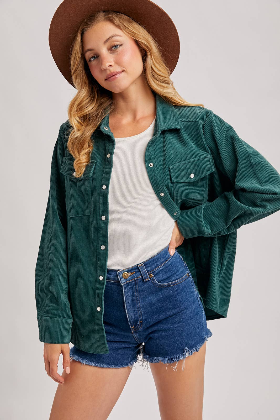 Bluivy - Wholesale Shirt Jacket/Shacket - Women's - CORDUROY BUTTON DOWN SHACKET WITH POCKETS23