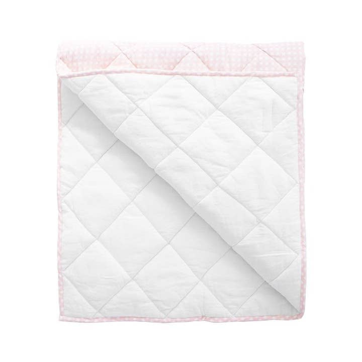 Play mat | dusty pink gingham and white linen, reversible for wholesale by Louelle.