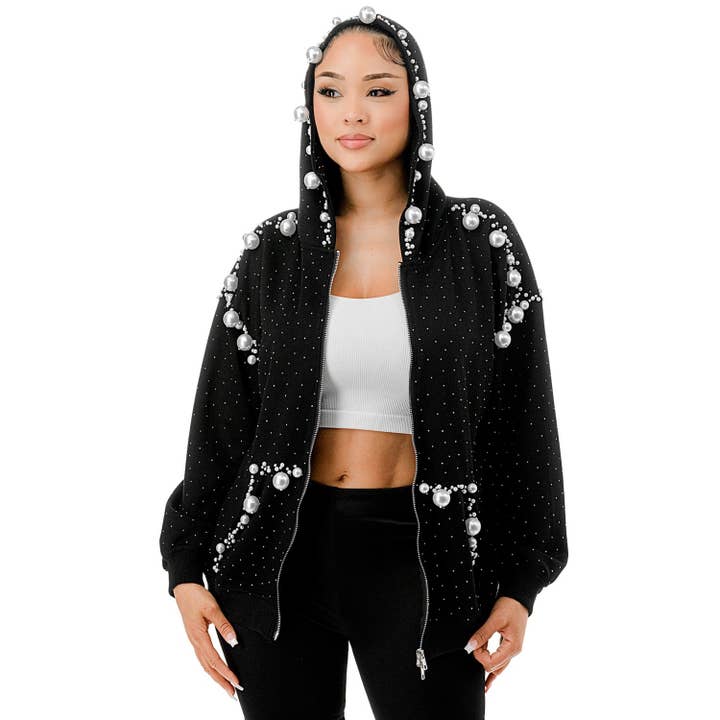 DORCAS - Wholesale Jacket - Women's - Big Pearls Zip Up Hoodie4