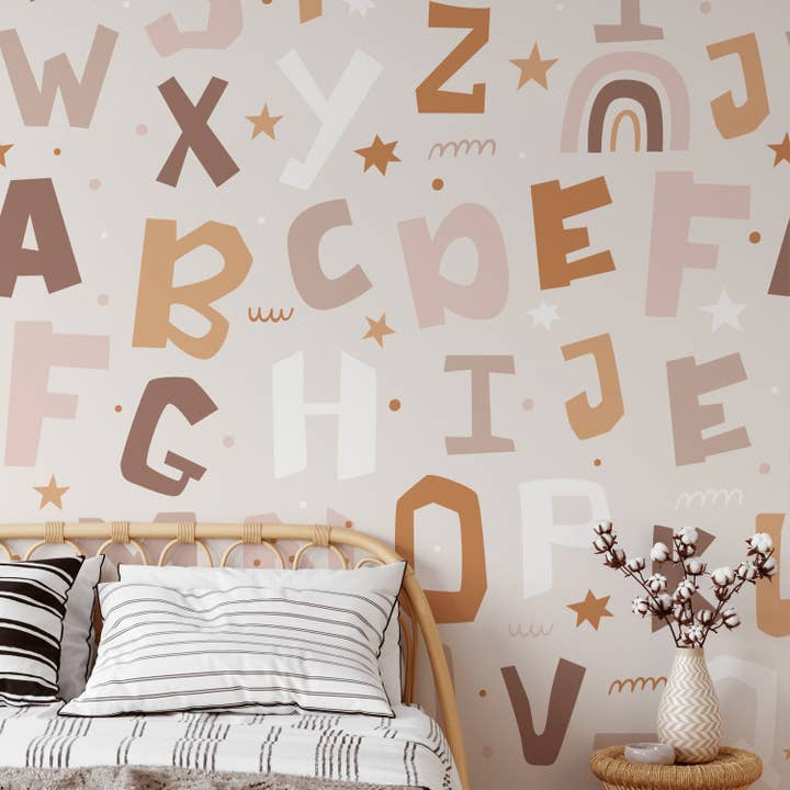 Wallpapers4Beginners - Wholesale Wallpaper - Carta da parati con alfabeto giocoso per le camere dei bambini