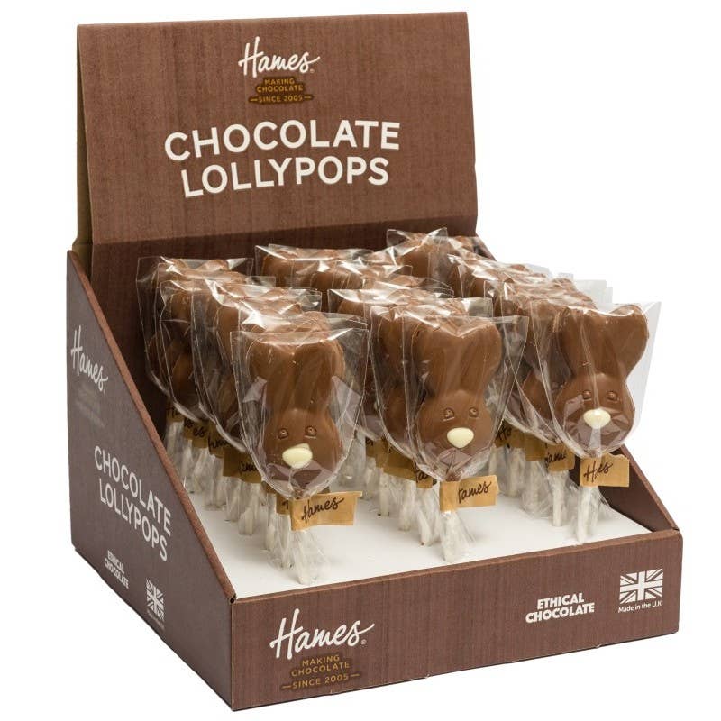 Hames Chocolates – wholesale Chocolate – UK ONLY. Milk Chocolate Bunny Face Lollipops2