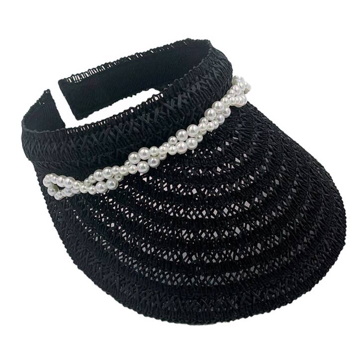 Fashion City – wholesale Visor – Women's – Straw Sun Visor with Twisted Pearl Band4