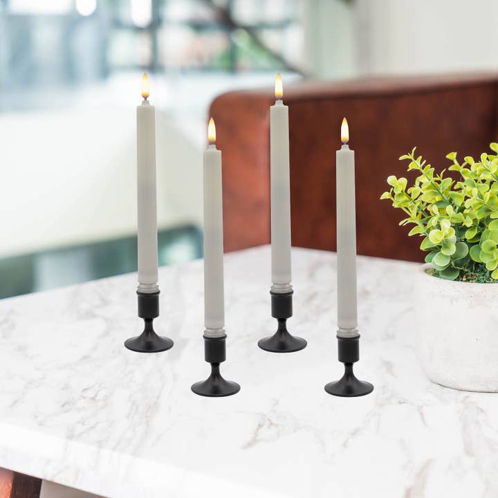 LumaBase - Wholesale Flameless Candle - Battery Operated Taper Candles, Bullet Flame(White)-Set of 4