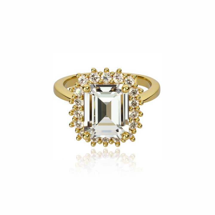 Gold Emerald-Cut Halo Ring for wholesale by Caratina