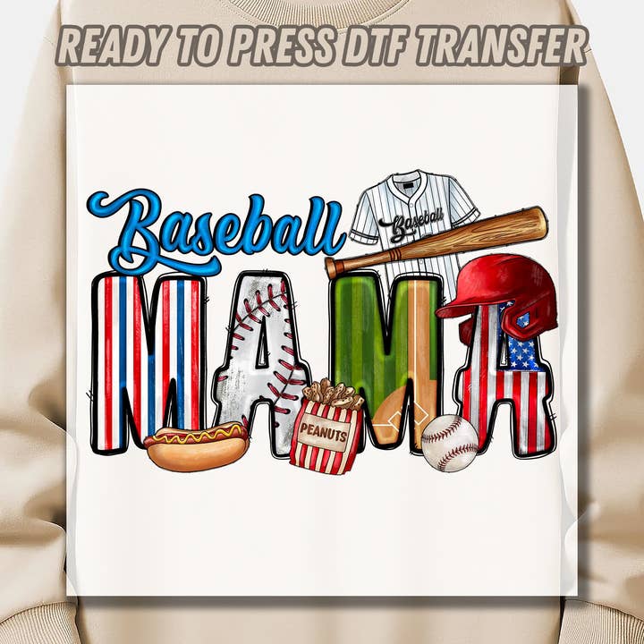 Baseball Mama DTF Transfer bereit für die Presse für den Großhandel von Springs Design
