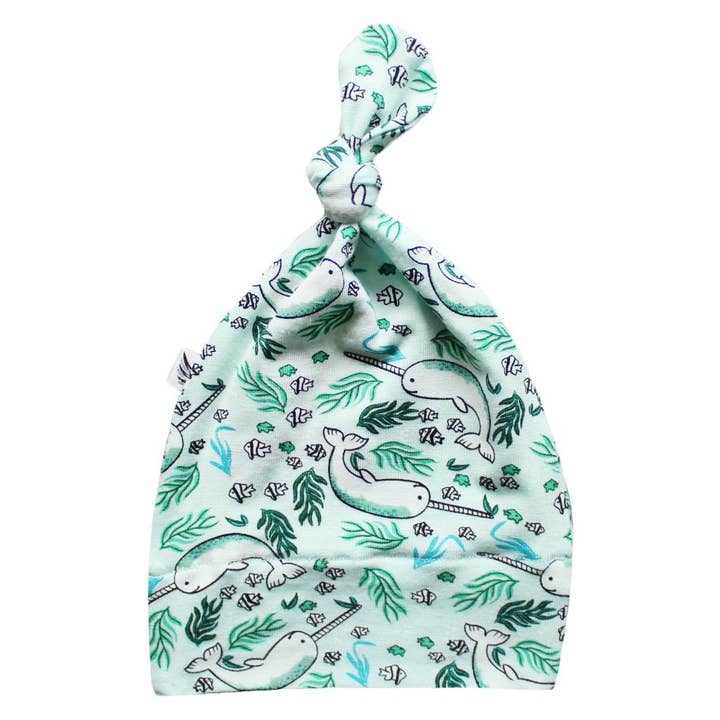 Aquamarine Narwhals Knotted Hat (0-3M) for wholesale by Free Birdees