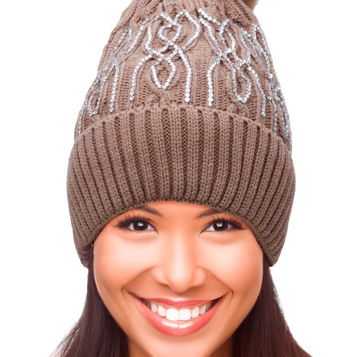 ASSORTED Coil Bling Chunky Knitted Fleece Lined Beanie for wholesale on Faire2