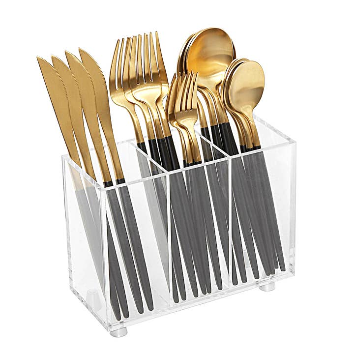 Krifts Products - Wholesale Flatware Caddy - 3 Section Acrylic Slim Flatware Caddy on Legs3
