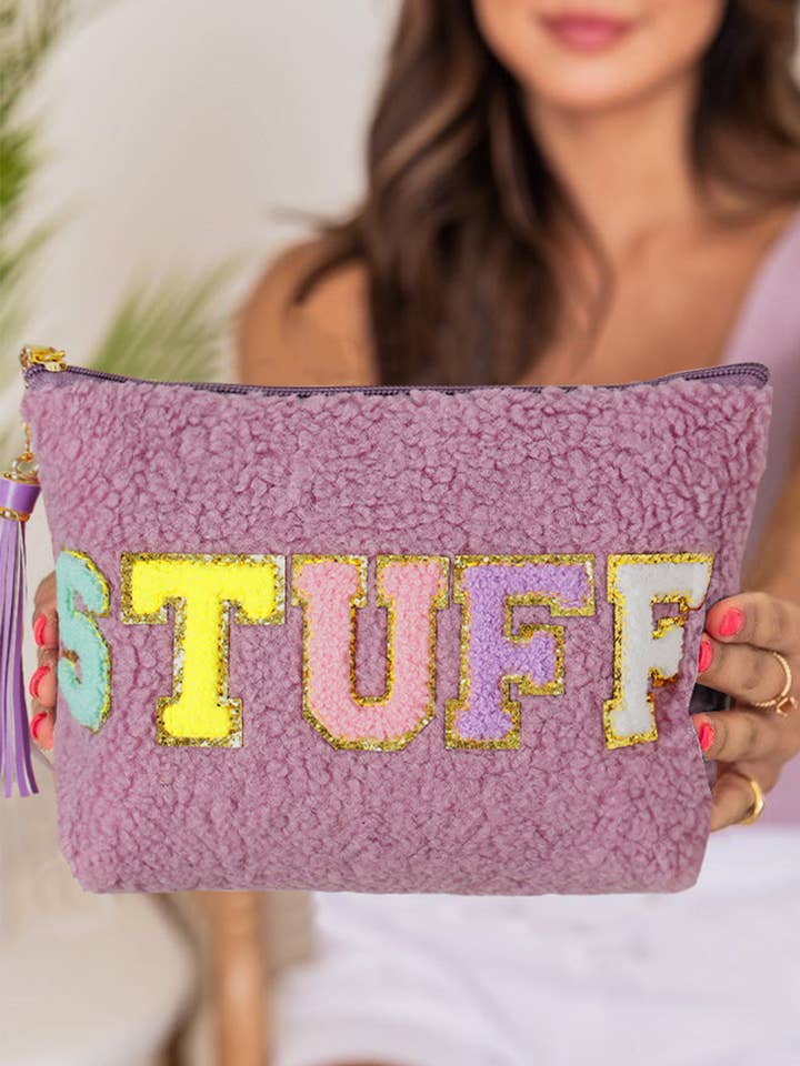 Witte make-uptas met glitterpatroon en kwastje met ritssluiting voor wholesale door Suhkasana