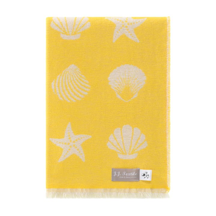 Seashells Sunshine Yellow Pure Cotton Throw for wholesale by JJ Textile