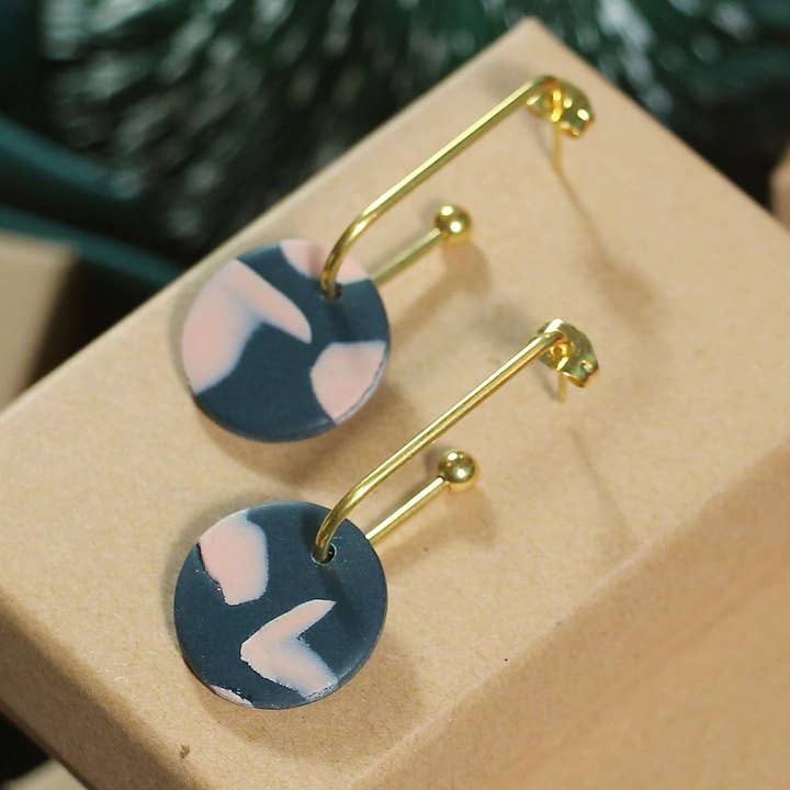 Ohrringe - Les Aures Tanne grün Terrazzo blassrosa für den Großhandel von Club Paillettes