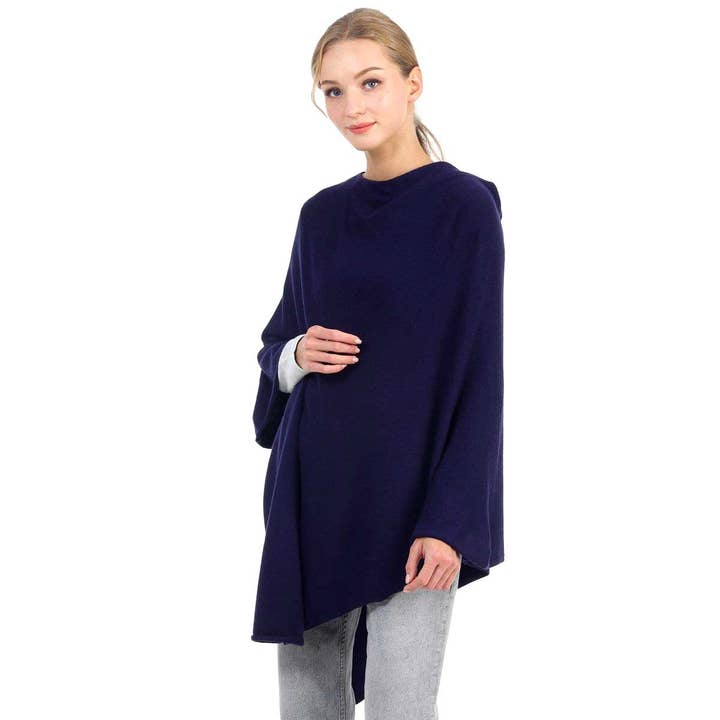 SERENITA - Wholesale Poncho - Women's - Bias Solid Fine Knit Woven Poncho Wrap Dimond Draping