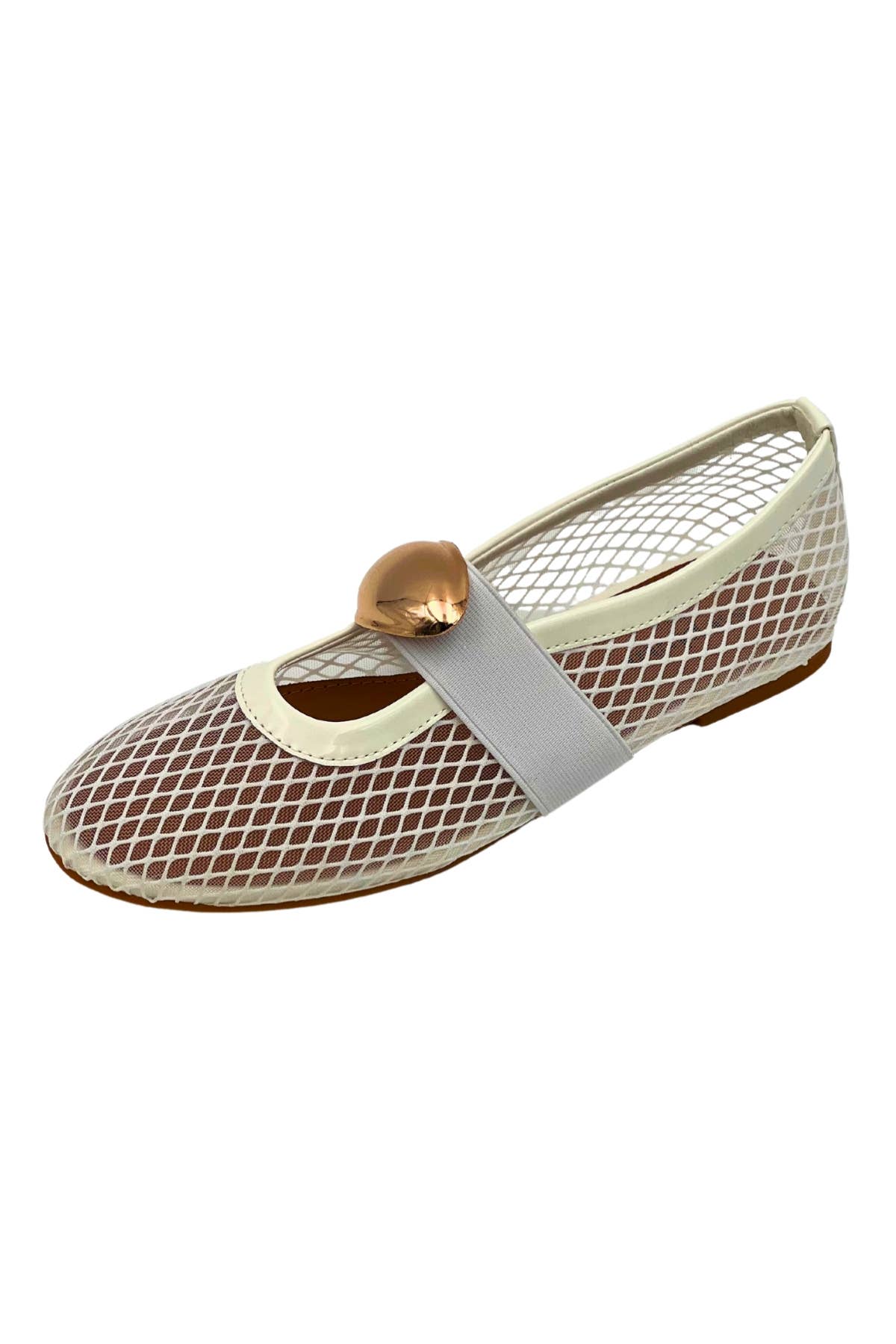 Stephan Paris - Wholesale Flats - Women's - Mesh ballet flats with gold ornament P-14157
