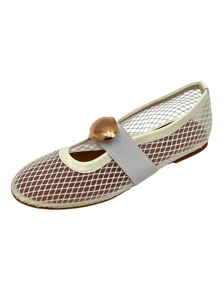 Stephan Paris - Wholesale Flats - Women's - Mesh ballet flats with gold ornament P-14157