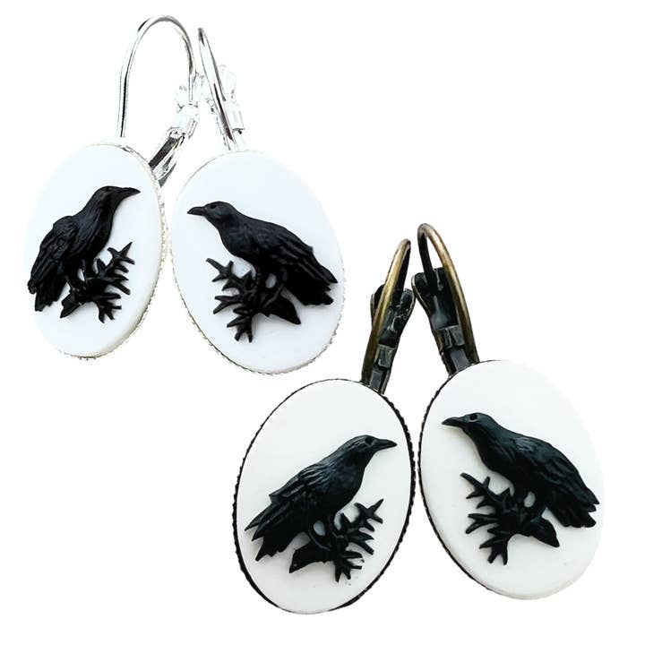 Gothic Lolita raven cameo earrings for wholesale by UMBRELLALABORATORY