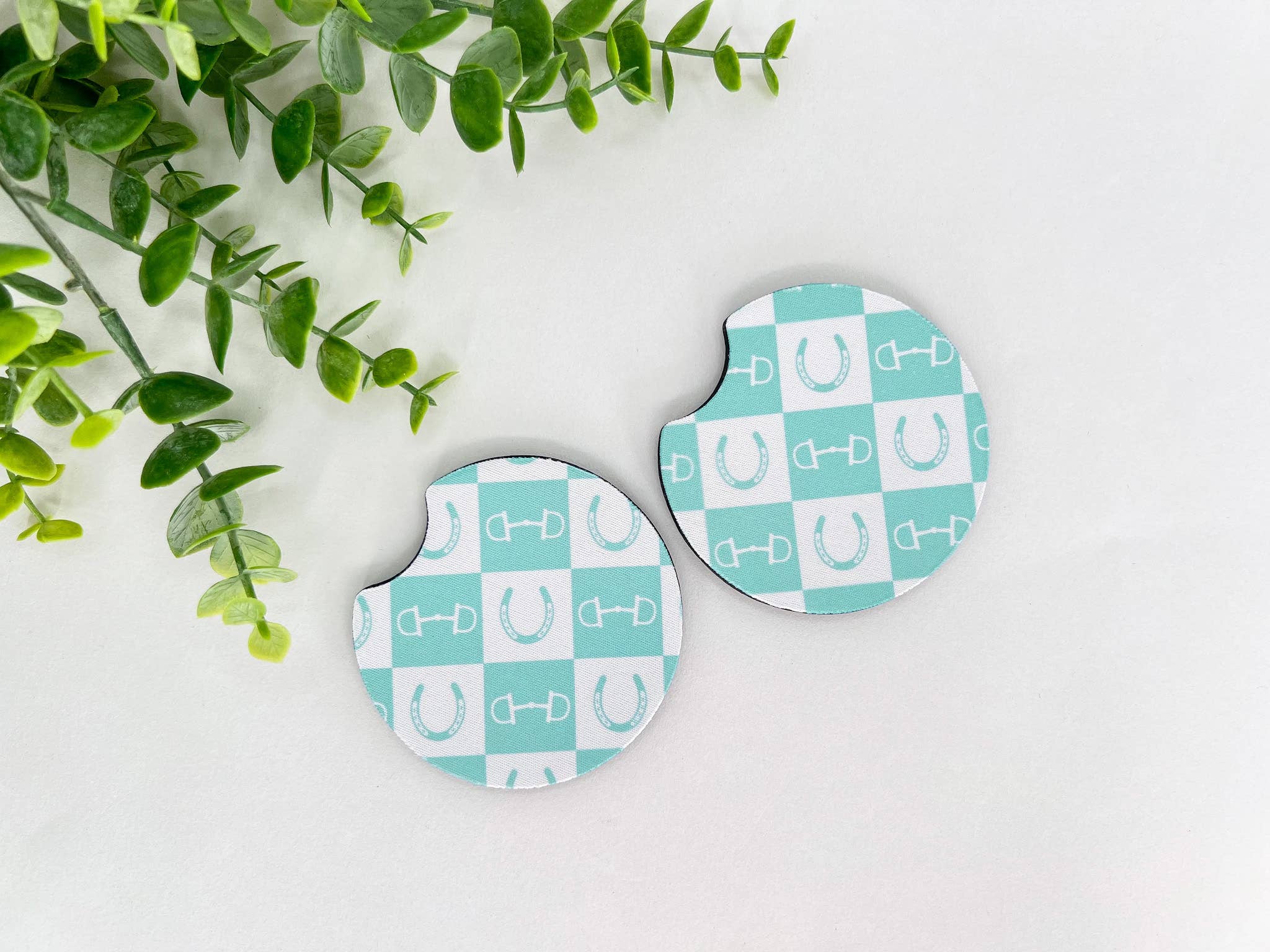 My Fancy Pony - Vente Sous-verre pour voiture – femme - Dessous de verre en néoprène équestres à damier – Lot de 26