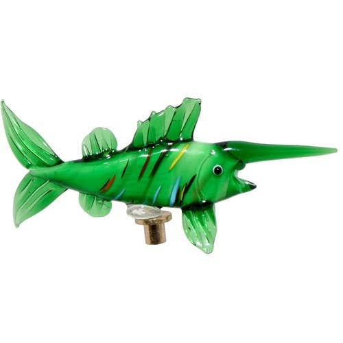 Zaer Ltd. International - Wholesale Garden/Lawn Stake - Glass Swordfish on Gold Plated Iron Pot Stick - 6 Asst Color1