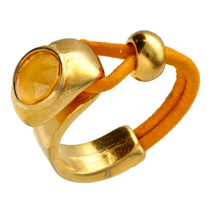 Leather Ring with Crystal for wholesale by Las Joyas de Amanda