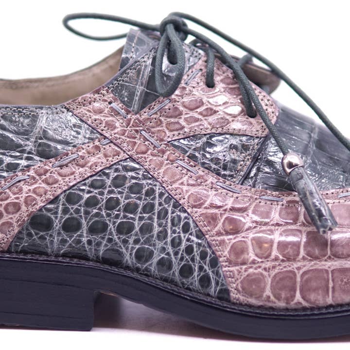 Genuine Gray & Dark Pink Alligator Dress Shoe for wholesale by Max Leather Inc.