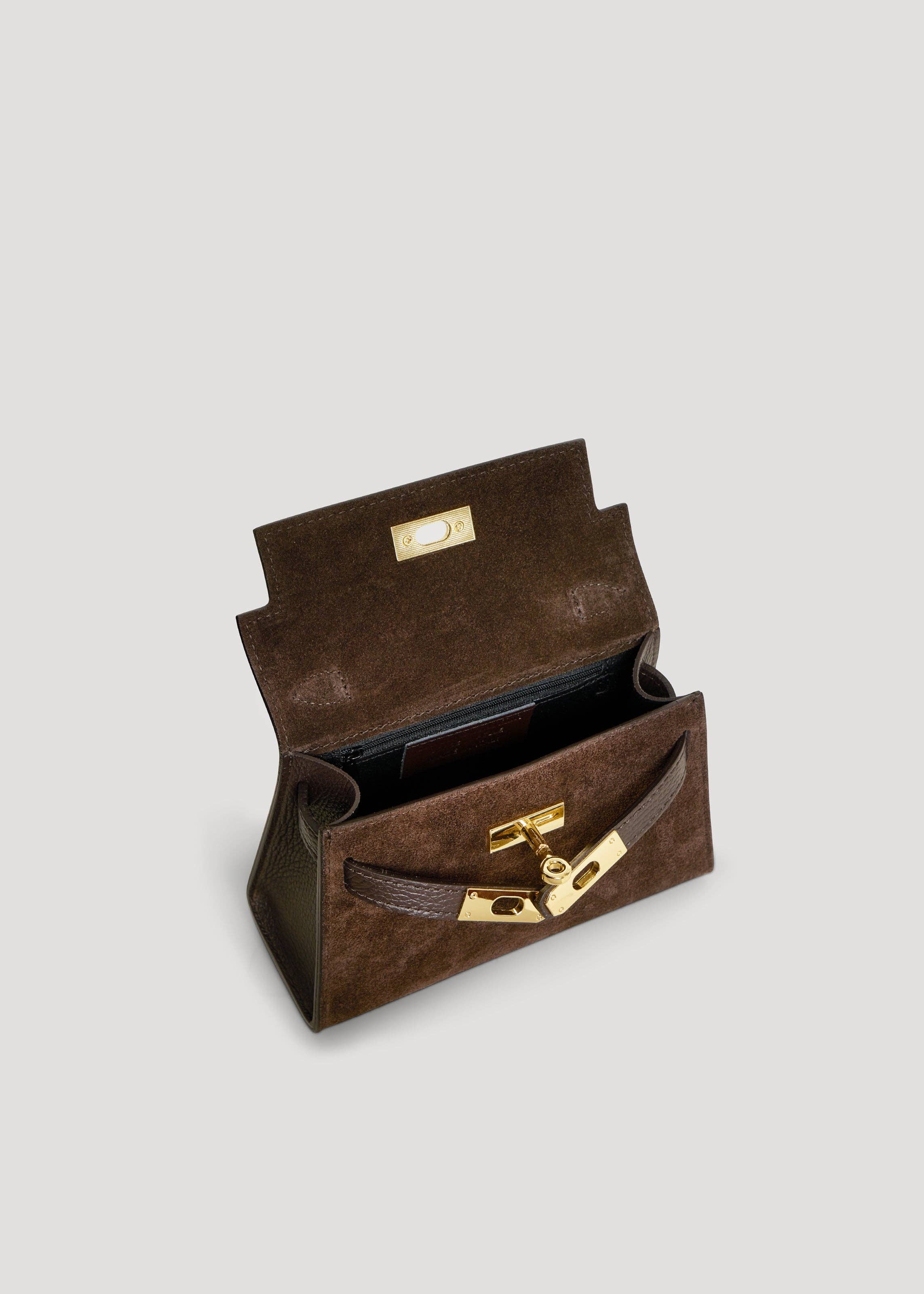 Voemièn - Wholesale Top Handle Bag - Women's - Victoria Bag in Dark Brown Suede and Dollar Leather5