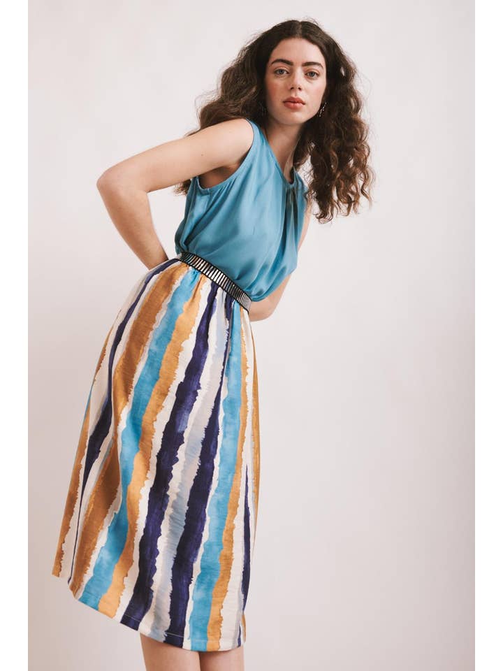 Malahierba - Wholesale Skirt - Women's - Eleanor Skirt - Vertical Stripes Print. Elastic Waistband