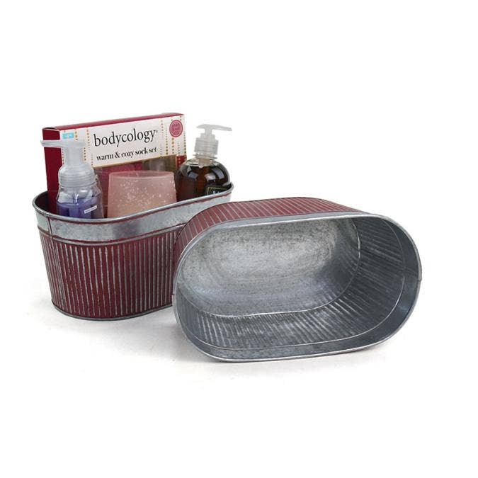 Buhi Imports - Wholesale Gift Box - 11 inch Ribbed Oval Tin with Dark Red patina1