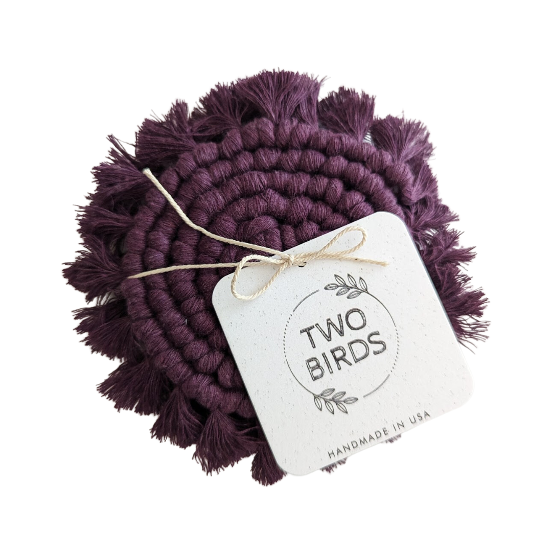 Two Birds Eco Shop - Wholesale Coasters - Single Macrame Coaster - Solid Colors8