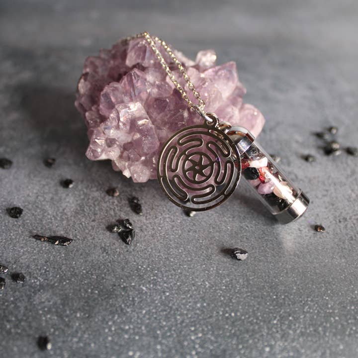 Moondust and Raven - Wholesale Pendant/Charm Necklace - Hecate Spell Jar Amulet Necklace, Witchy Crystal Jewelry