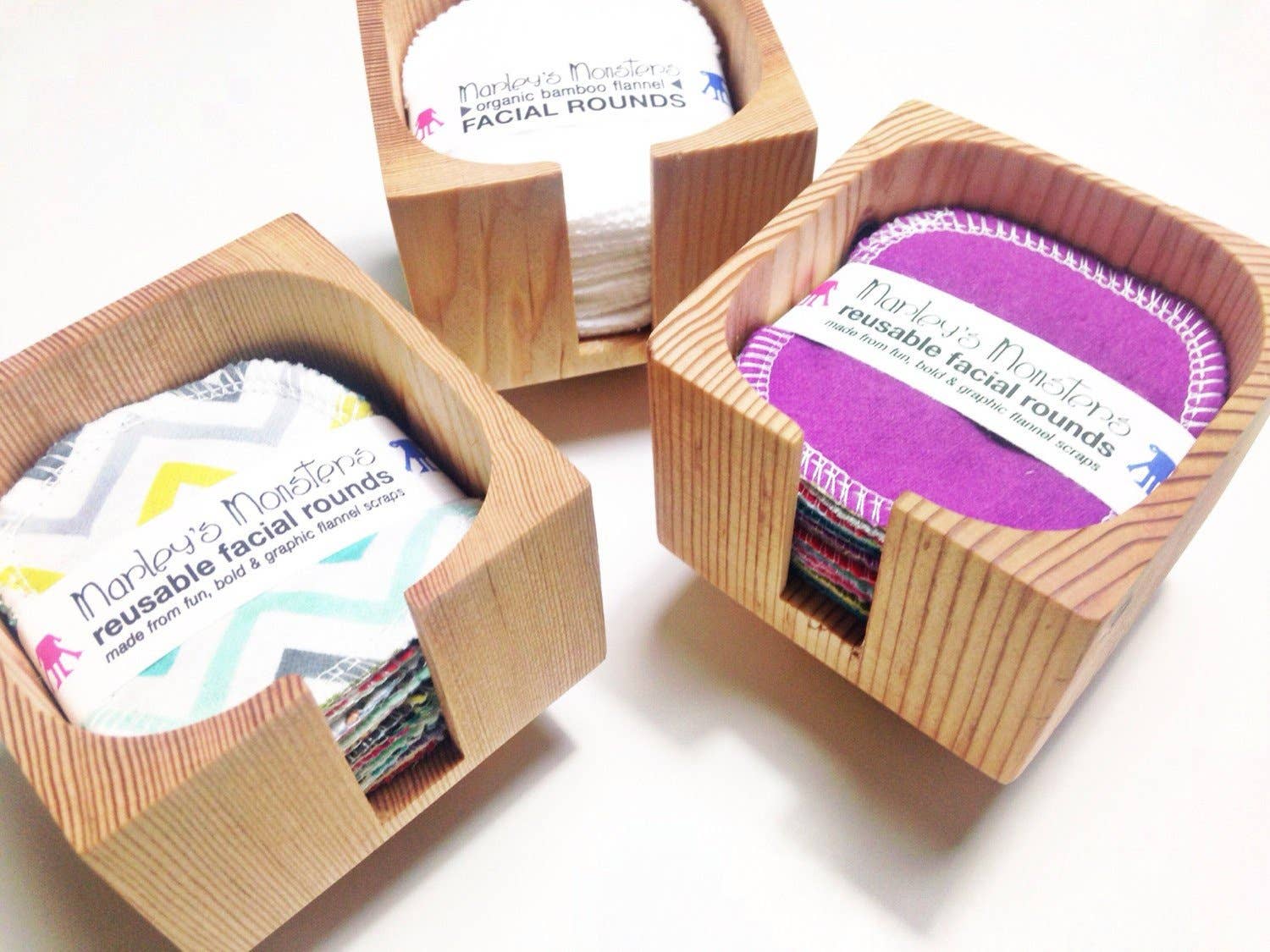 Marley's Monsters - Wholesale Face & Body Wipes - Facial Rounds Container: Wood - Set of 64