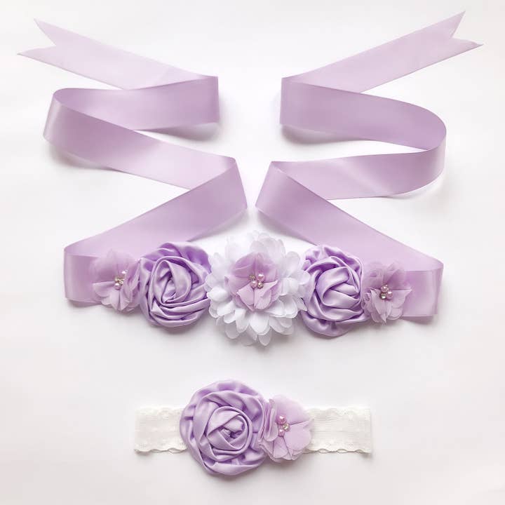 Floris Linens - Wholesale Fashion Headband - Women's - Floral Flower Girl Sash, Bridal Belt, Matching Headband
