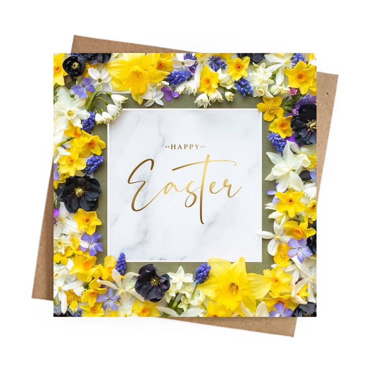 Happy Easter Floral Foiled Greeting Card for wholesale by Marina Walker