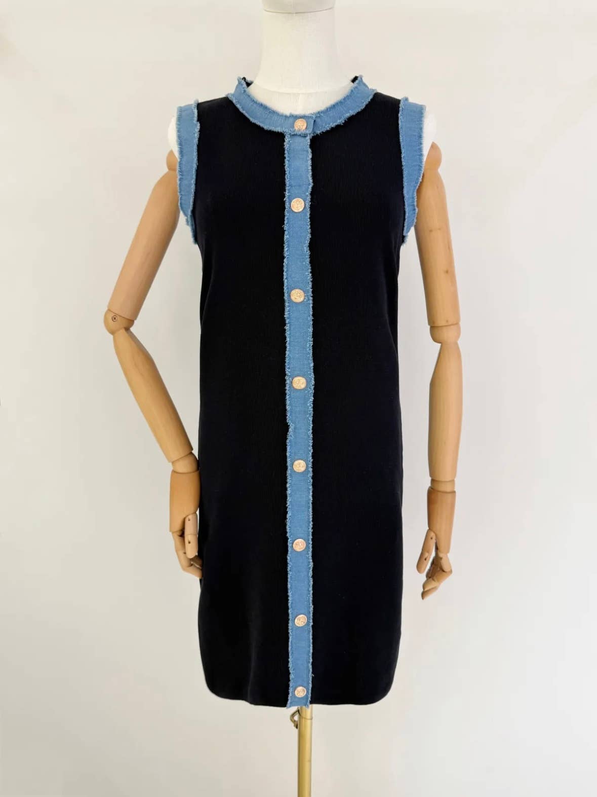 Frime – Vestido - Mulher por atacado – Vestido bimatéria de ganga - 26087