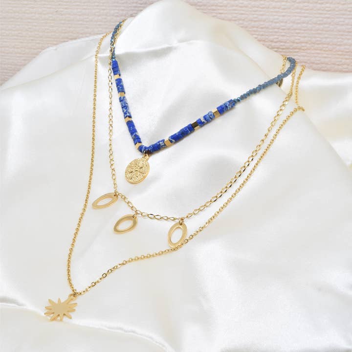 Kapyco - Wholesale Pendant/Charm Necklace - Golden steel three-row necklace - BJ210155OR3