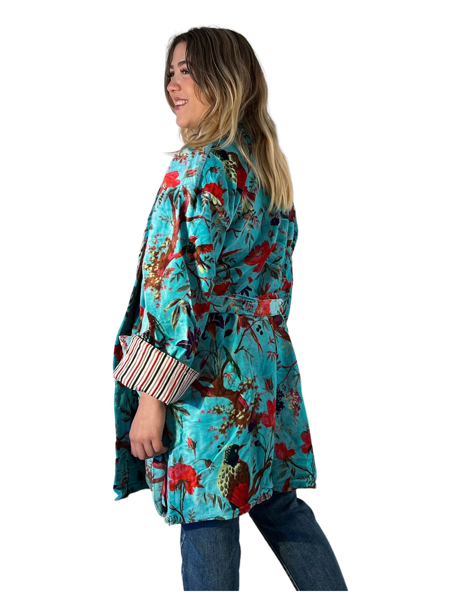 Kinomy – wholesale Rock - Dam – Mönstrad kappa i trehårig sammet med kimonomodell10