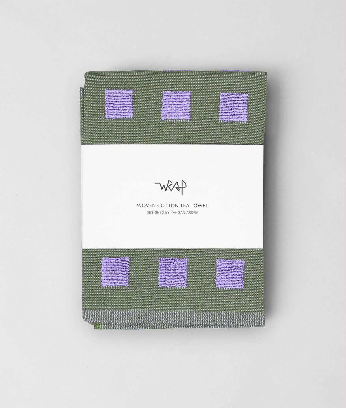 Wrap (US duties paid) – wholesale Tea towel – Squares Woven Terry Tea Towel – Olive/Lilac1