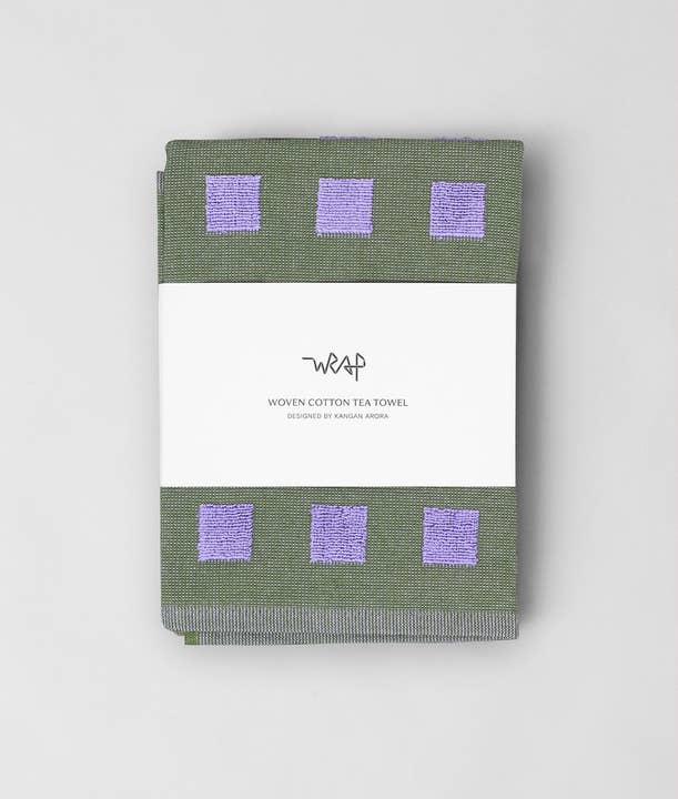 Wrap (US duties paid) – wholesale Tea towel – Squares Woven Terry Tea Towel – Olive/Lilac1