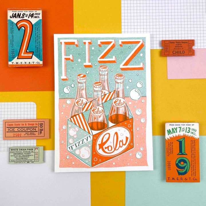 A5 Fizz Cola-flessen met Risograph Print voor wholesale door Jacqueline Colley