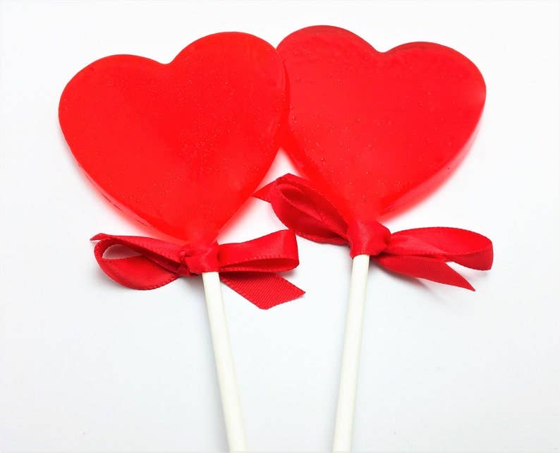 Lollipops by Candied Cakes - Wholesale Lollipop - LARGE 2.5" HEART LOLLIPOPS with SATIN RIBBON0