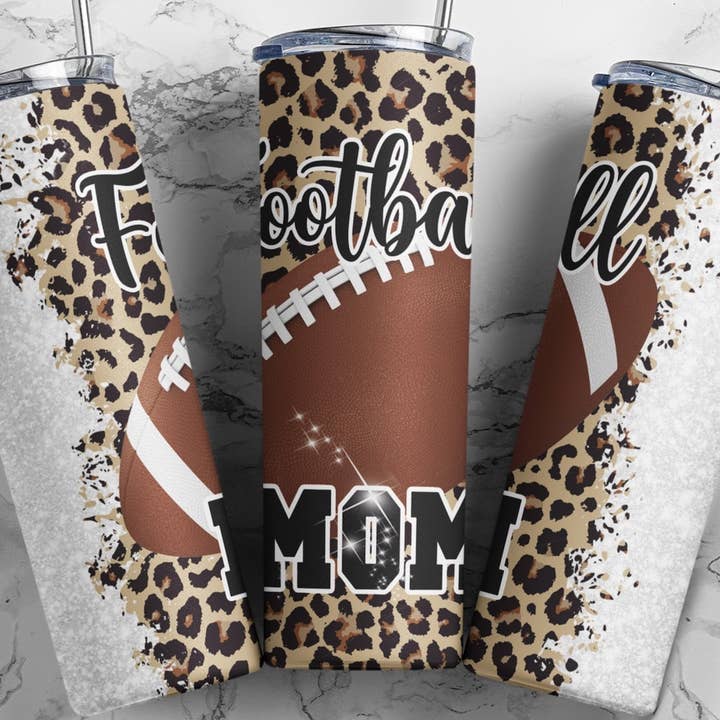 Football Mom Cup, Leopardenmuster, 20oz Skinny Tumbler, Strohhalm für den Großhandel von Dm Crafting
