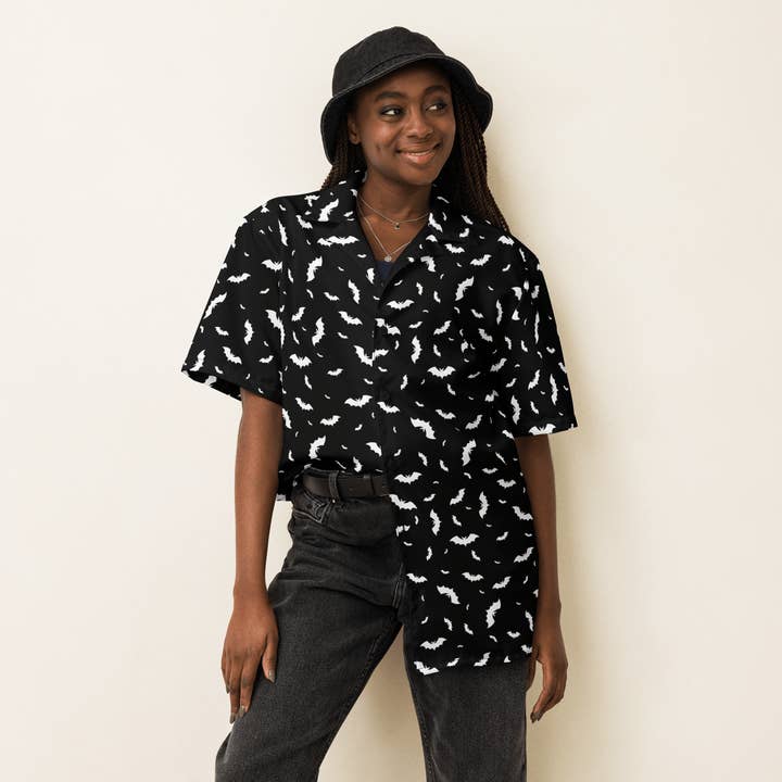 Goth Cloth Co. - Wholesale Button Down Shirt - Unisex - Batty Blackout Button-Up Shirt3