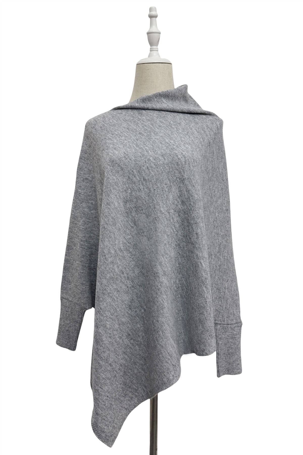 Fashion Scarf World – wholesale Poncho – Women's – Plain Cuffed Diagonal Drape Wool Poncho4