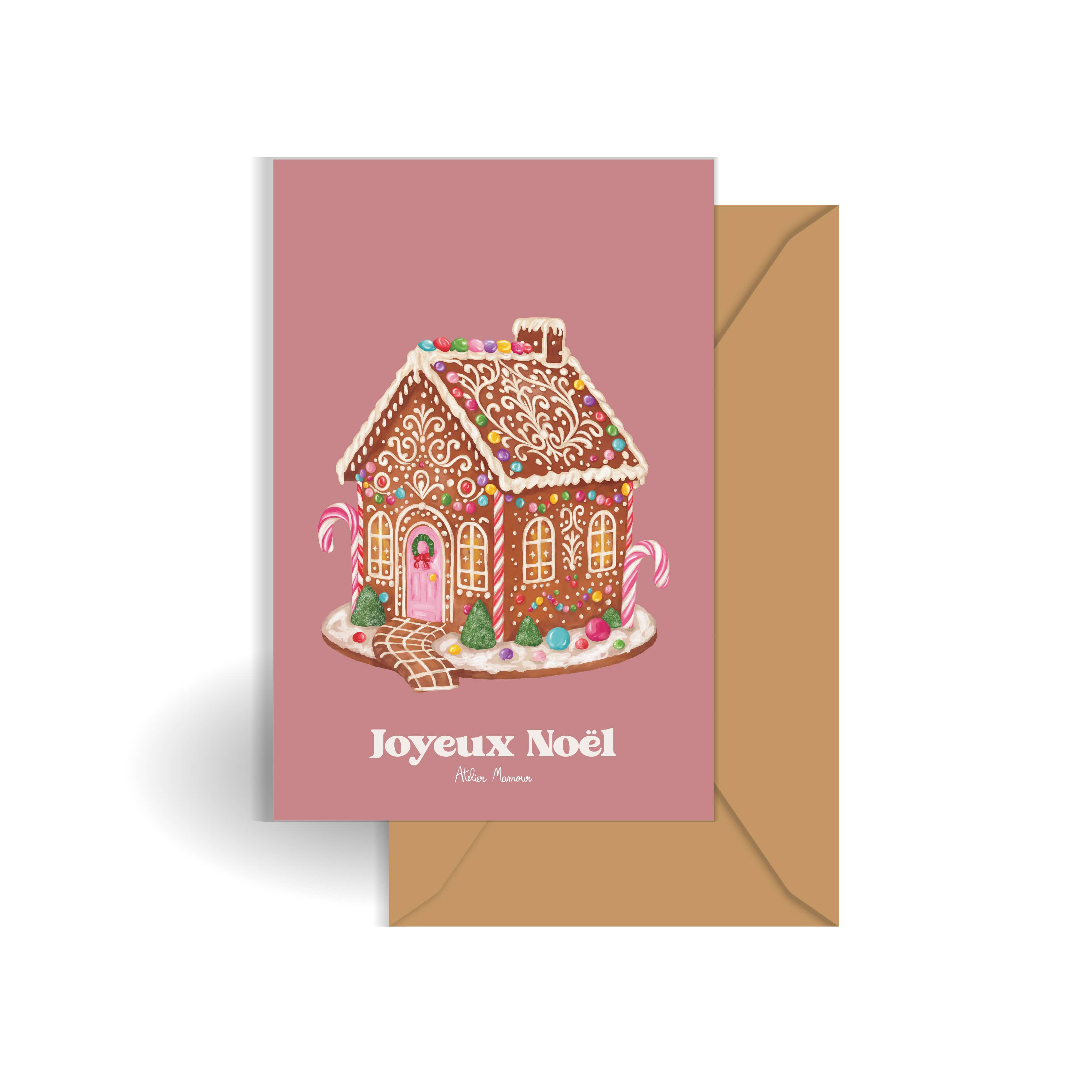 Atelier Mamour - Wholesale Christmas Card - " Merry Christmas - Old Rose Gingerbread "
