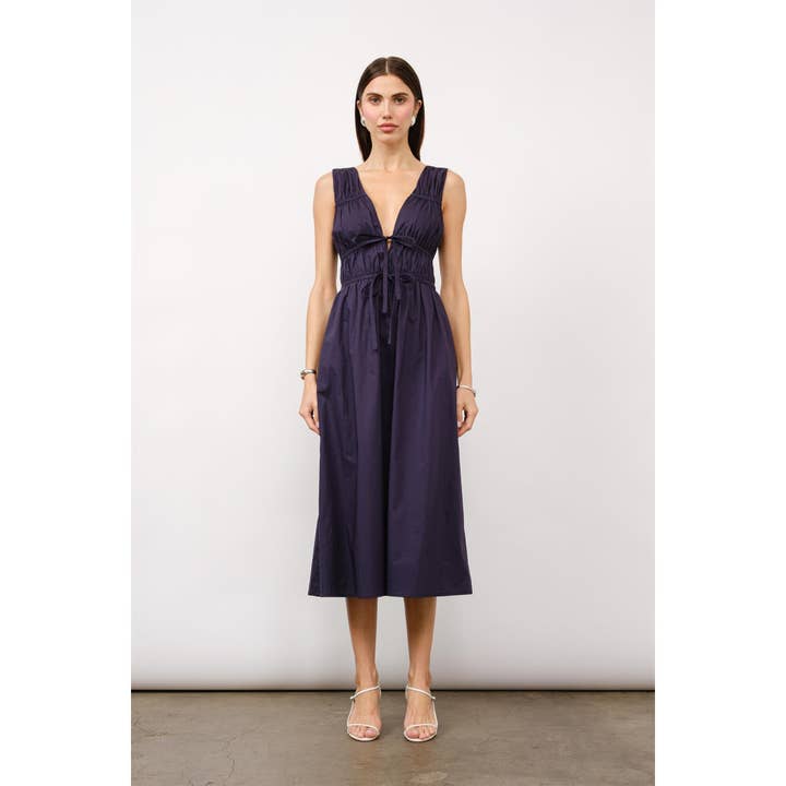 Selina Tie-Front Midi Dress in Navy for wholesale on Faire
