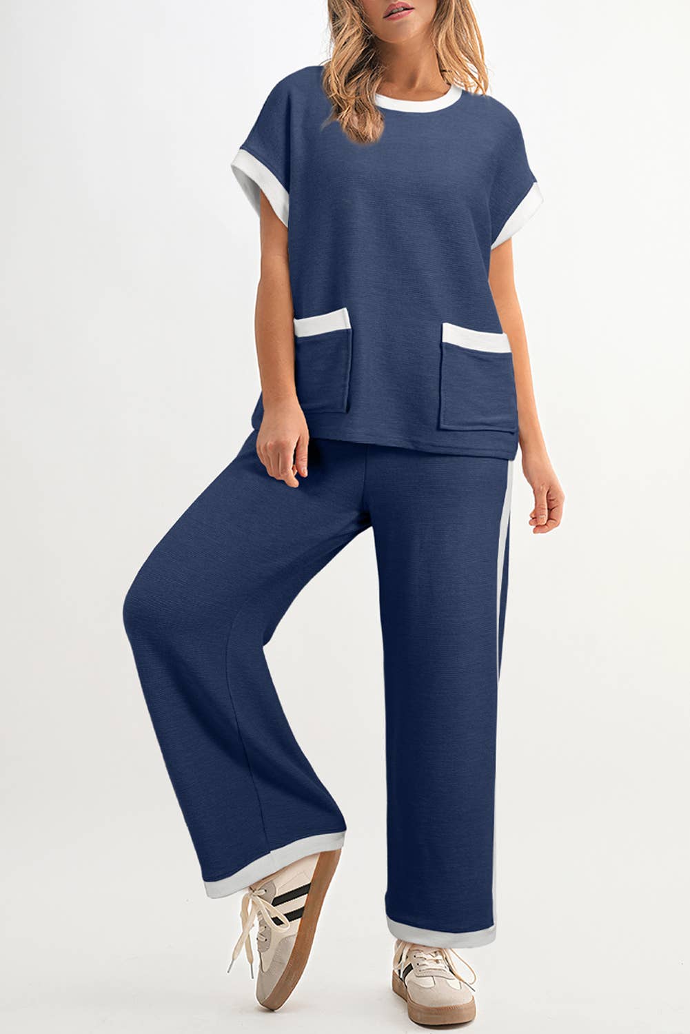 Aapparella - Wholesale Lounge Set - Women's - Colorblock Pockets Short Sleeve Top & Pants Set | S-2XL13