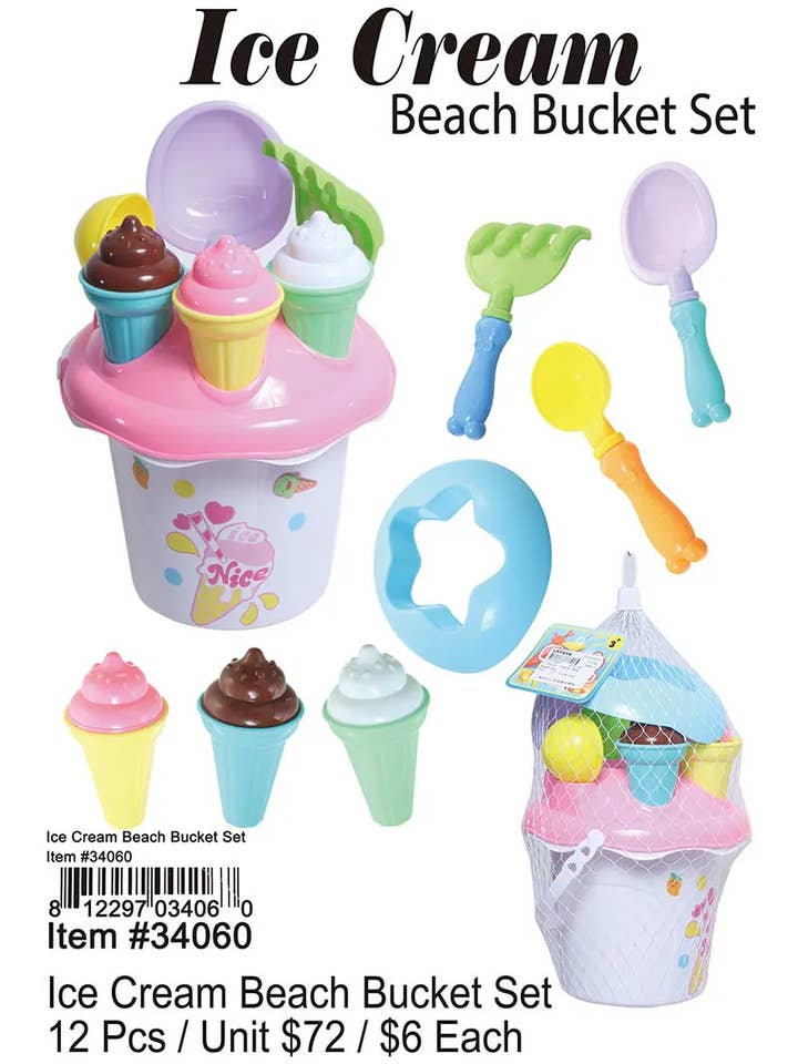 Eiscreme-Strand-Eimer-Set 12 Stk. für den Großhandel von Puka Creations