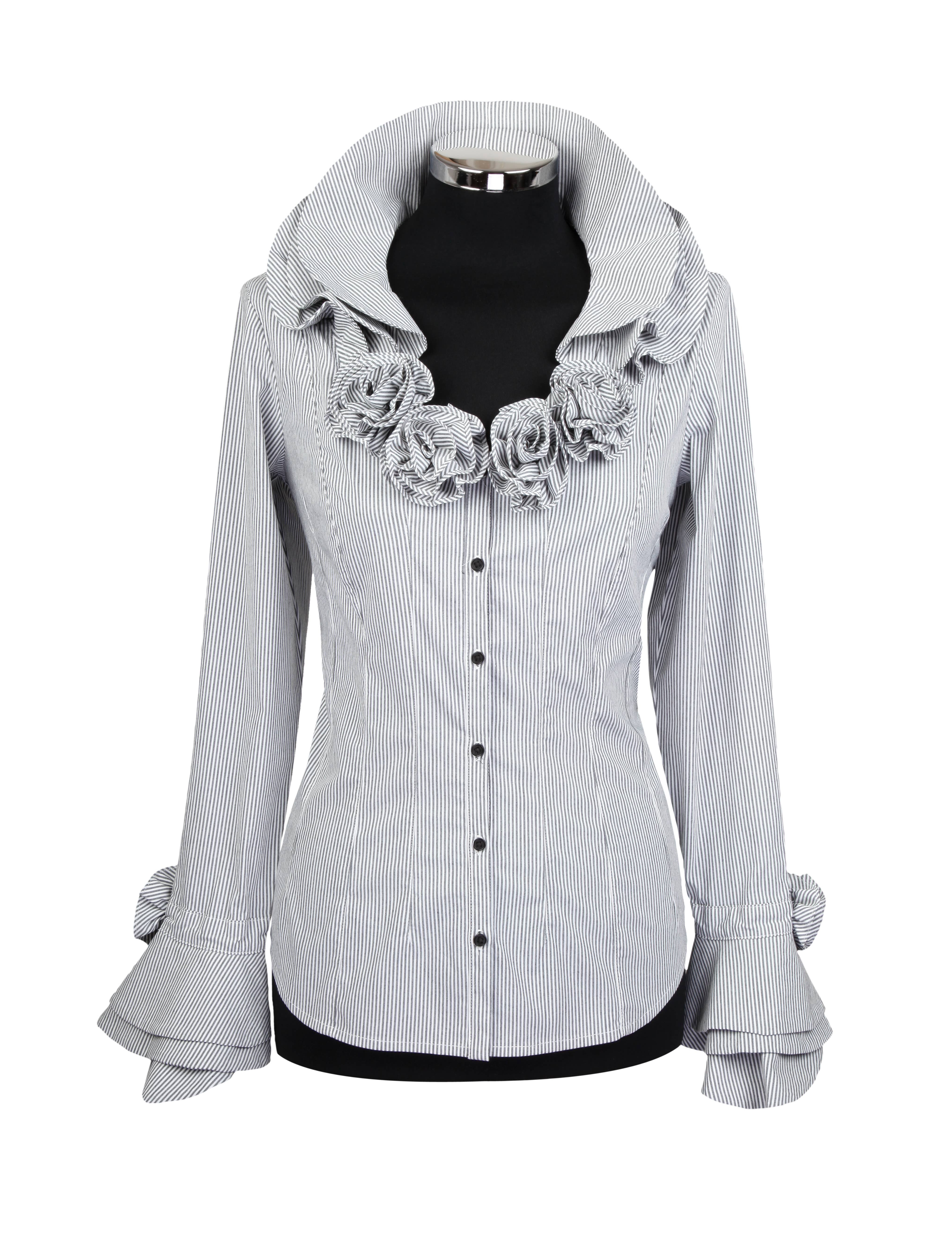 Ella and Cherry – wholesale Buttoned-down shirt – Women's – Rosa Black and White Stripe Shirt