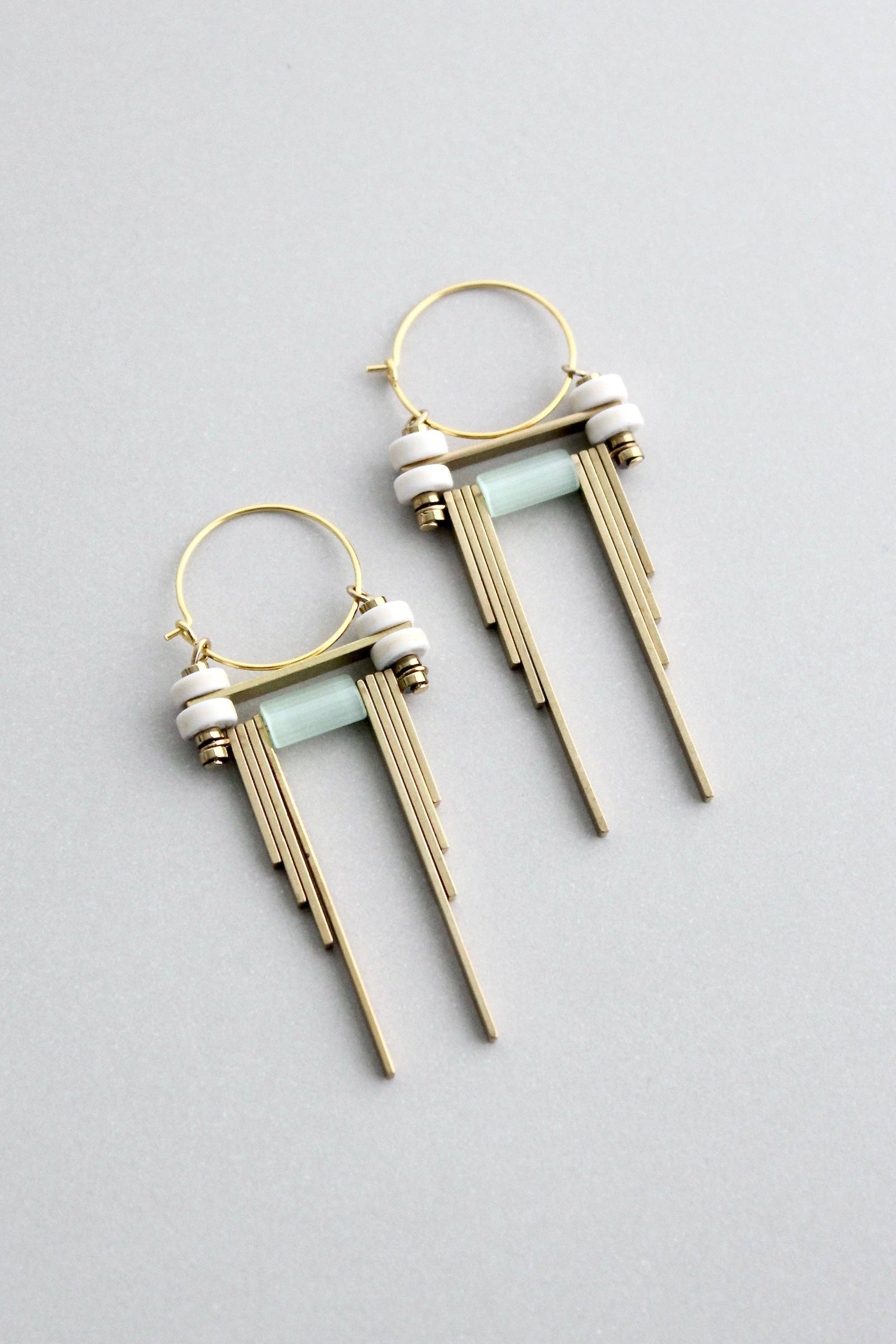 David Aubrey Jewelry - Wholesale Dangle Earrings - GNDE64 - white and  mint green hoop earrings2