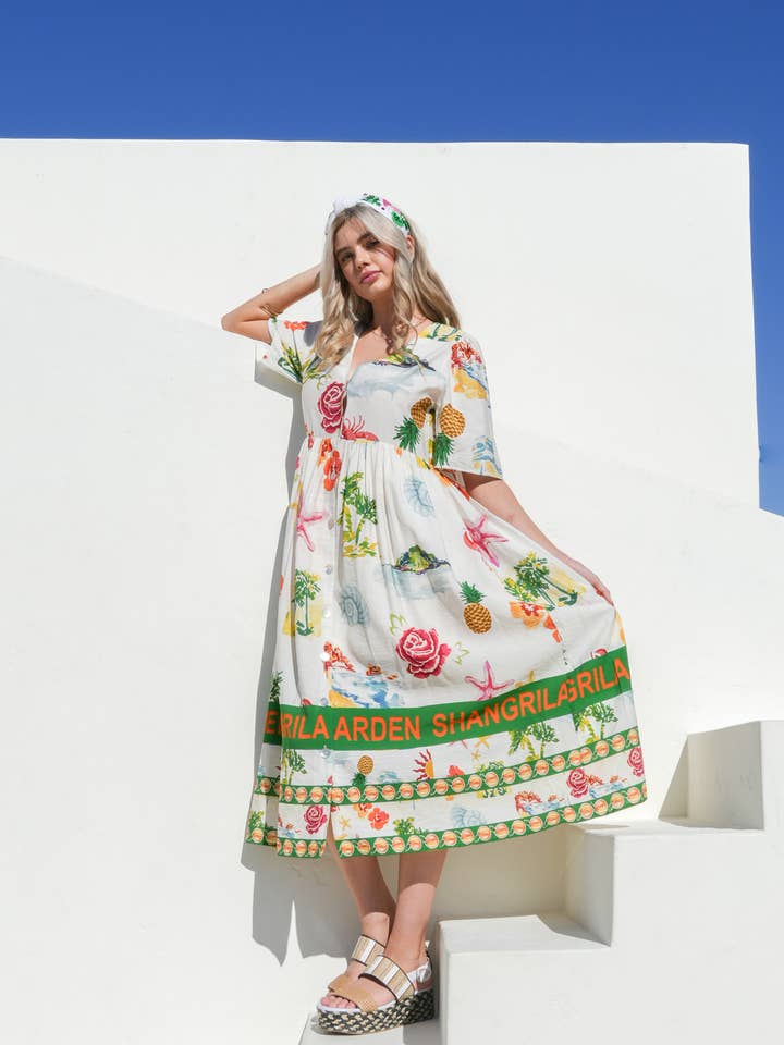 Robe midi imprimée à boutons ND31654 pour la vente par VERY J